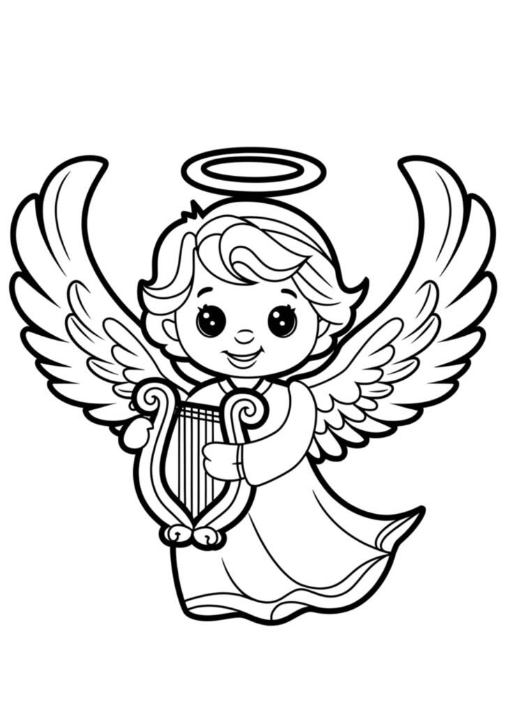 Inocente Anjo Pronto para Colorir