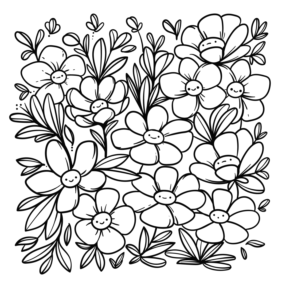 Jardim Encantado com Flores Sorridentes