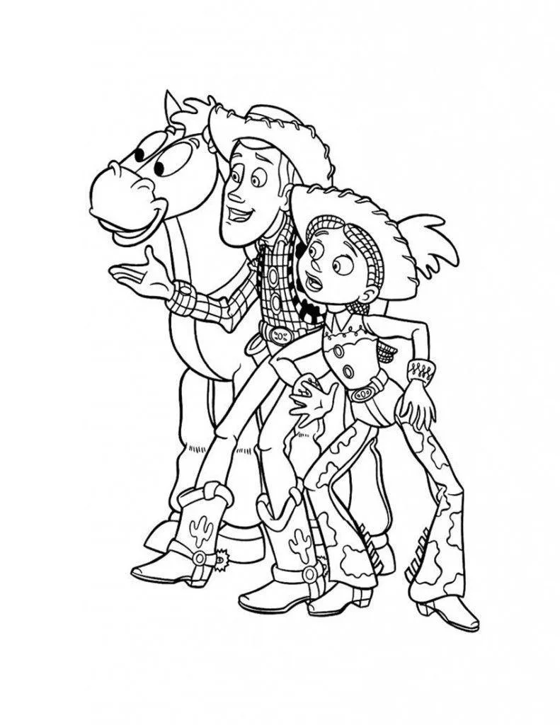 Desenho de Jessie e Bala no Alvo prontos para a corrida para imprimir e colorir