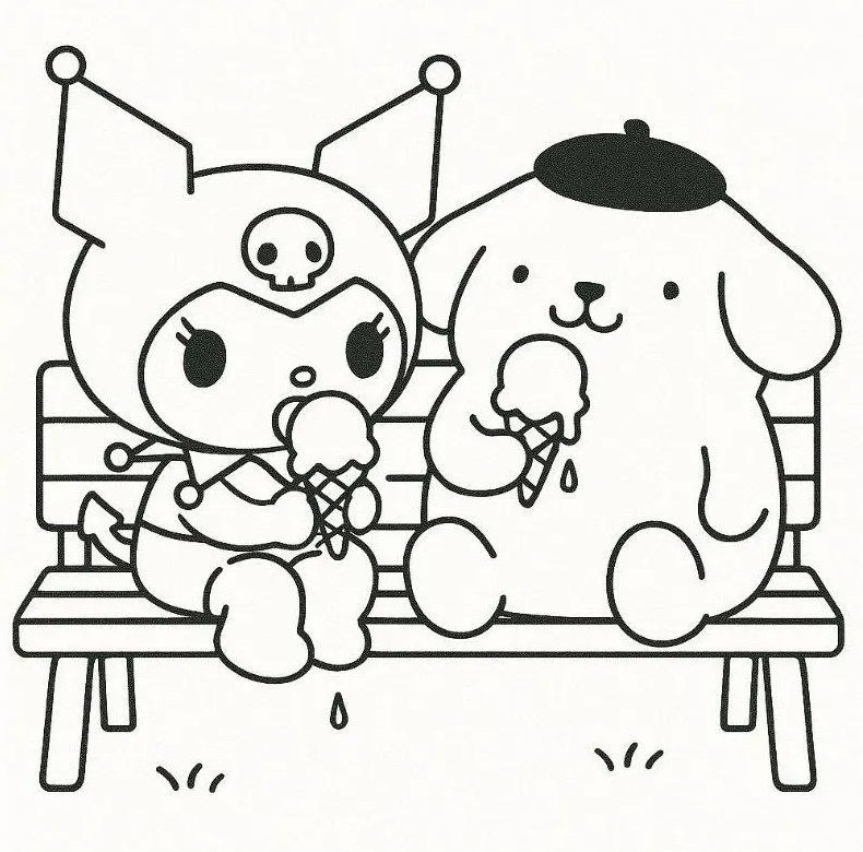 Kuromi e Pompompurin Saboreando Sorvetes