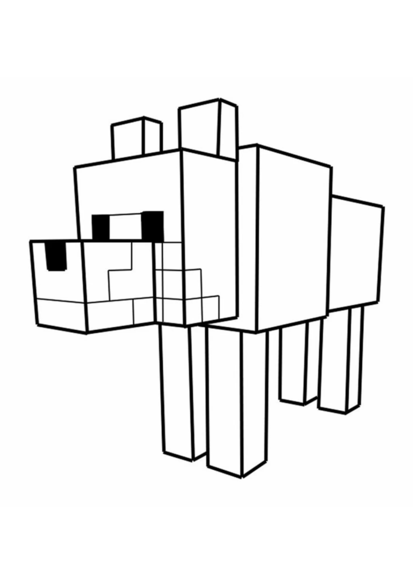 Desenho de Lobo do Minecraft para imprimir e colorir