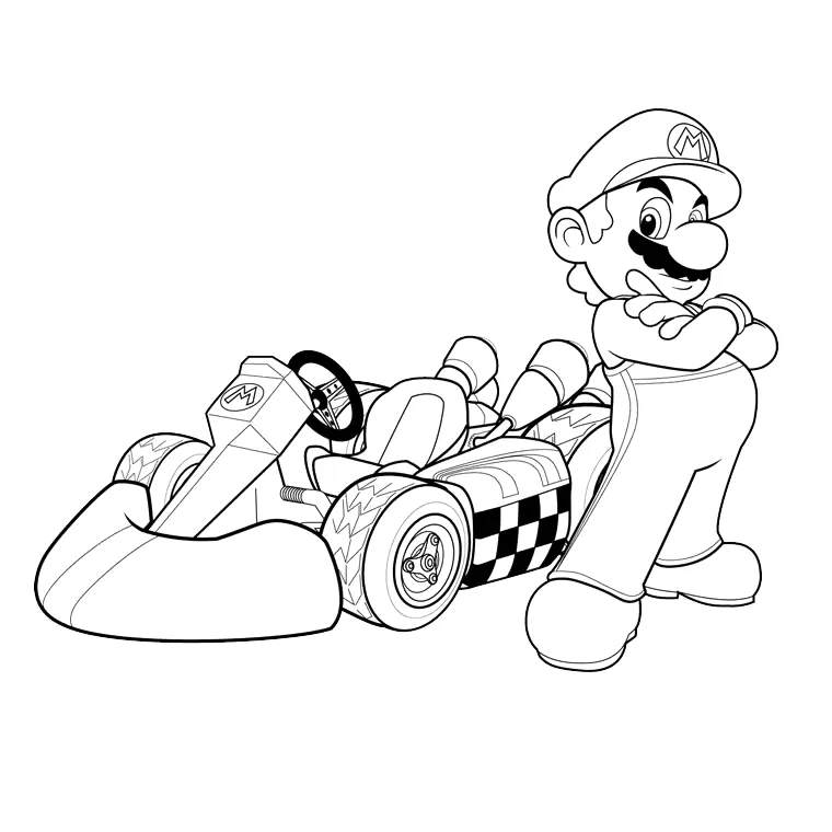 Desenho de Luigi correndo no kart para imprimir e colorir