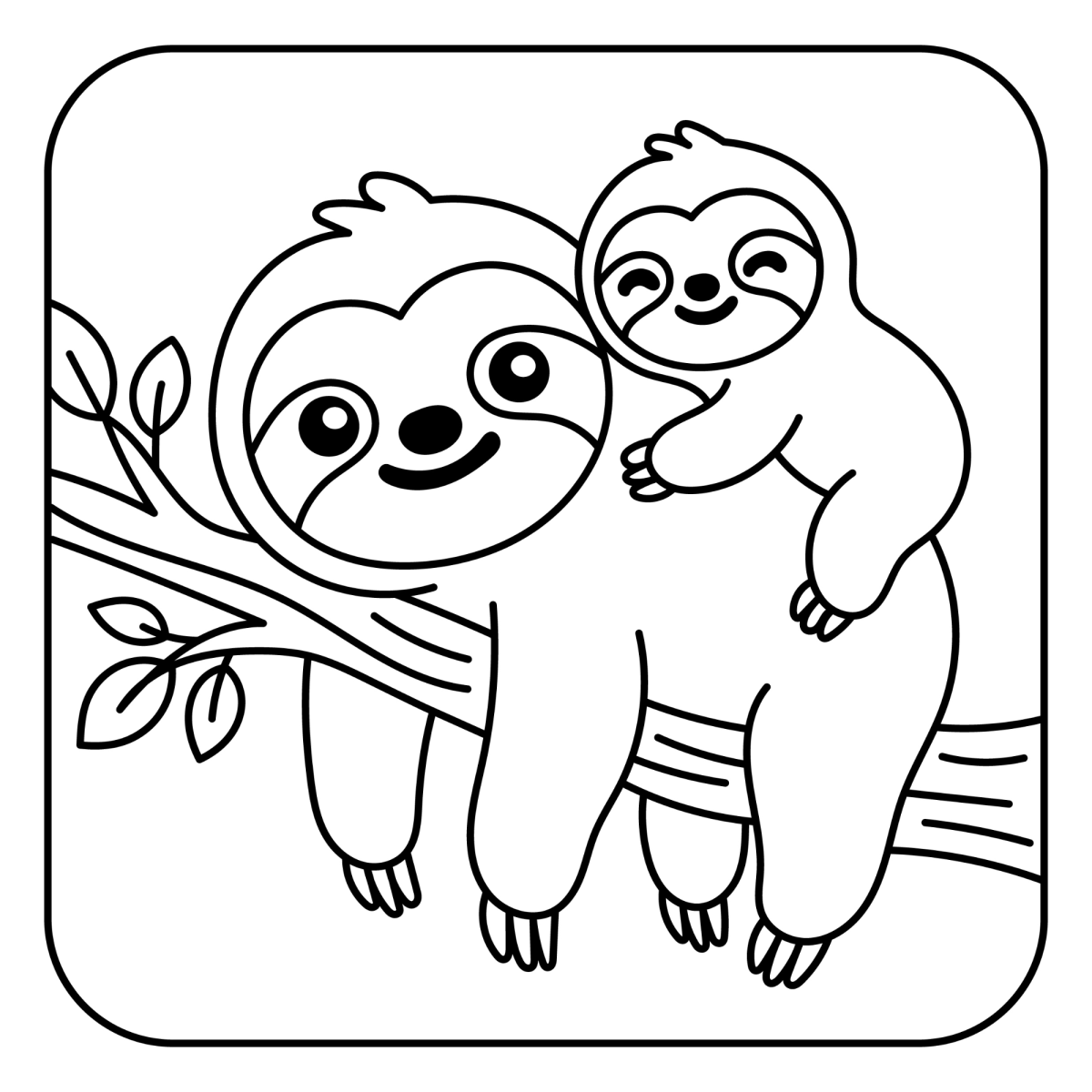 Desenho de Mamãe preguiça com filhote nas costas para imprimir e colorir