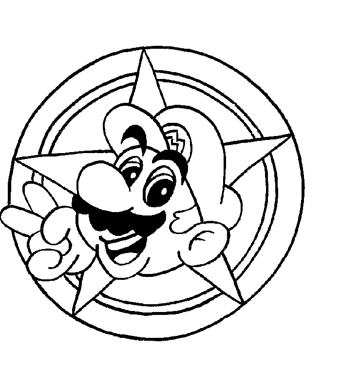 Desenho de Mario dentro da estrela para imprimir e colorir