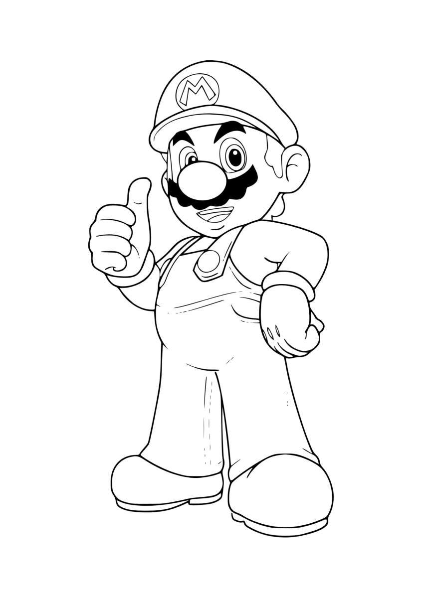 Desenho de Mario fazendo joinha para imprimir e colorir