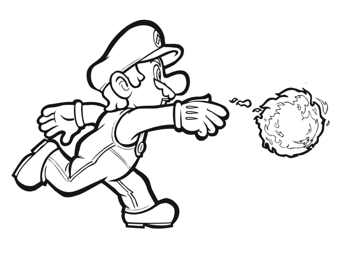 Desenho de Mario lançando uma bomba para imprimir e colorir