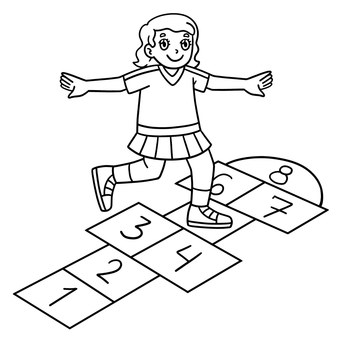 Desenho de Menina pulando amarelinha para imprimir e colorir