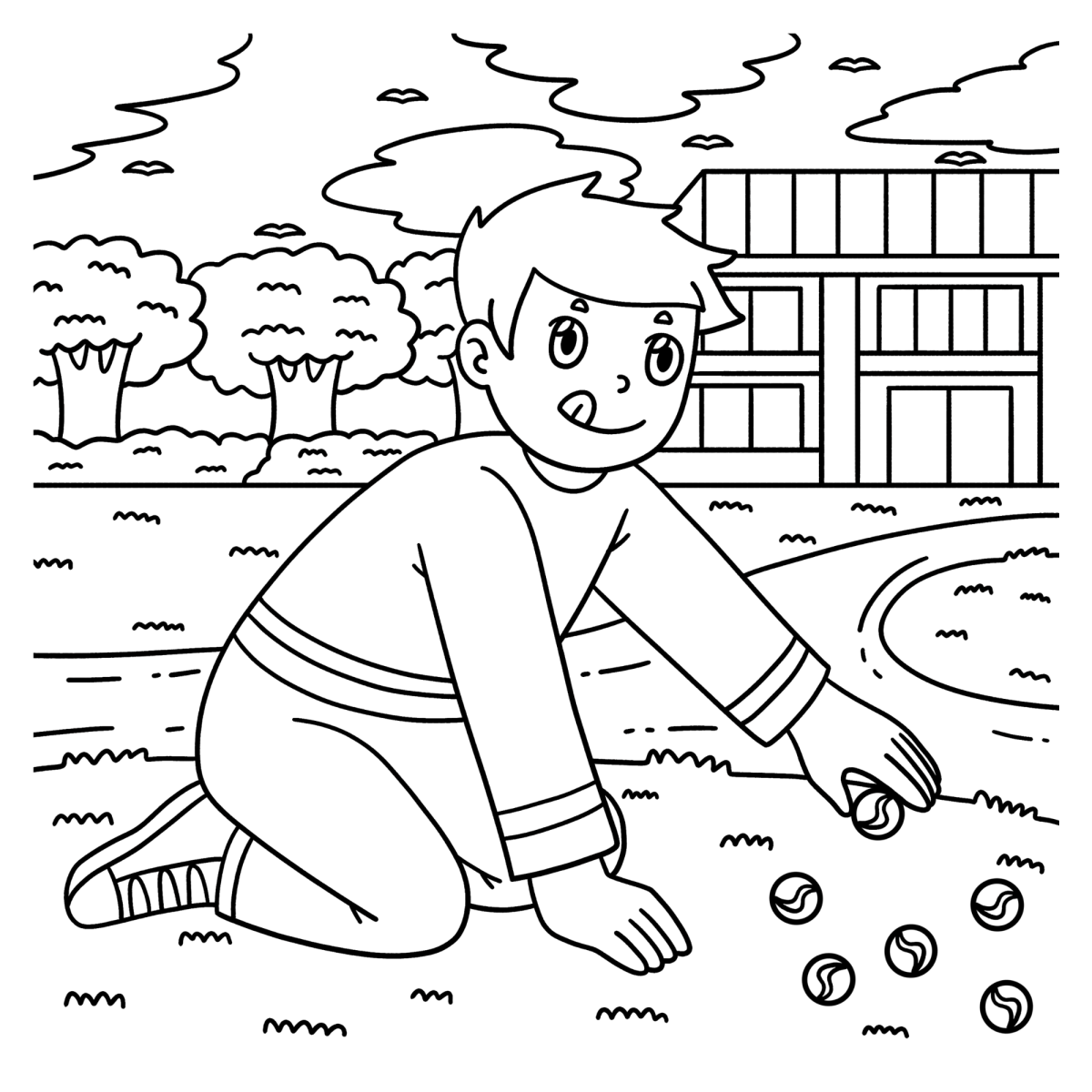 Desenho de Menino jogando bolinha de gude para imprimir e colorir