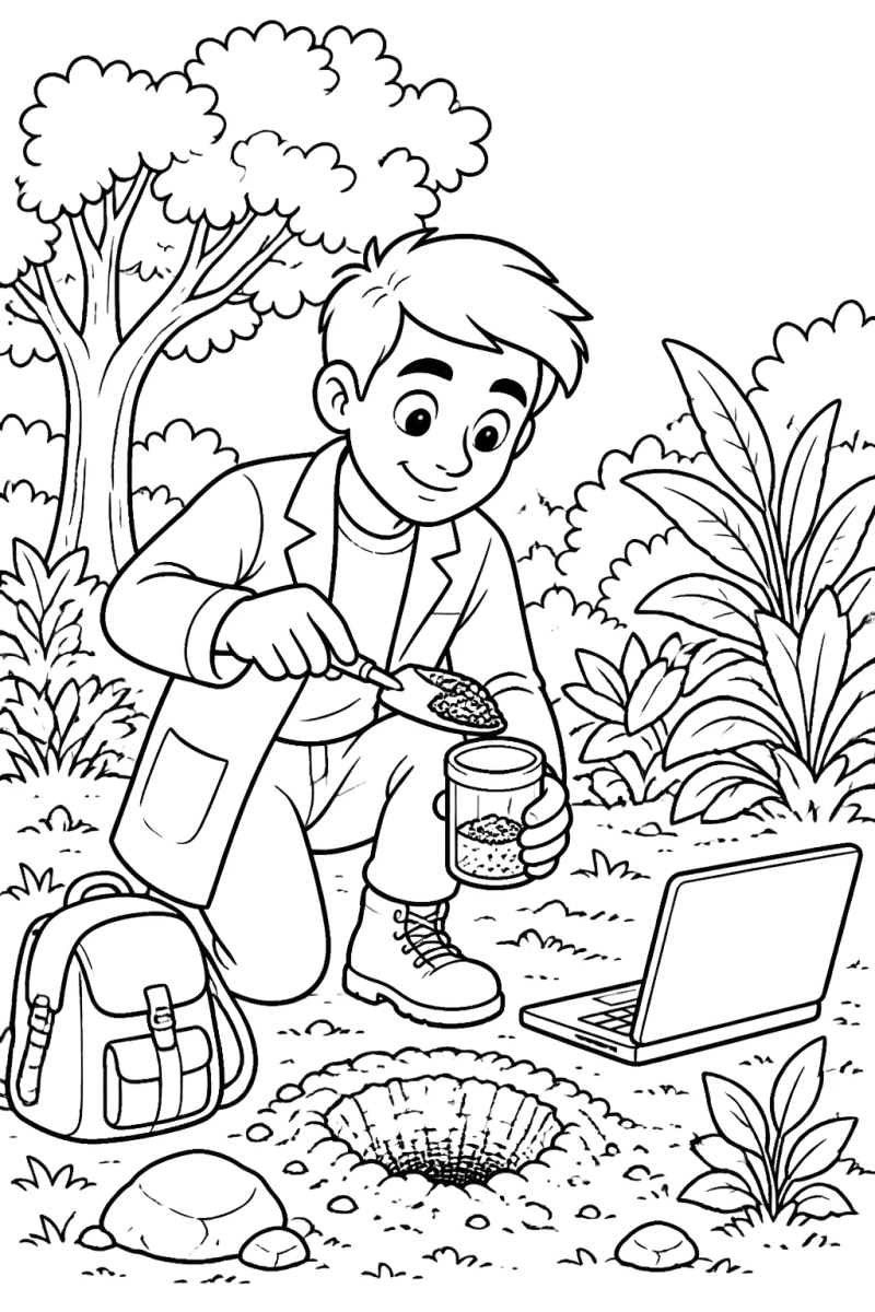 Desenho de Menino plantando uma árvore para imprimir e colorir