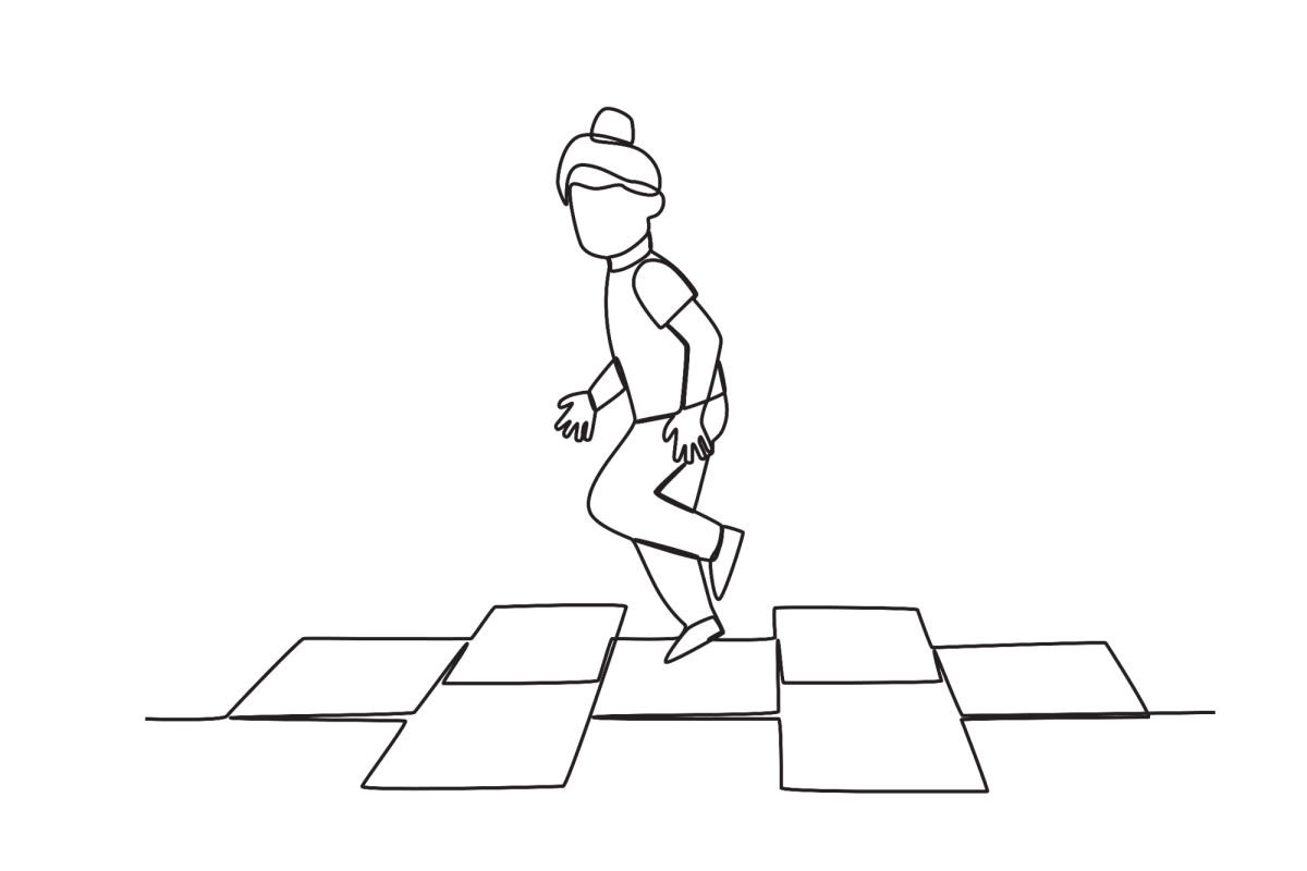 Desenho de Menino pulando amarelinha de um pé só para imprimir e colorir