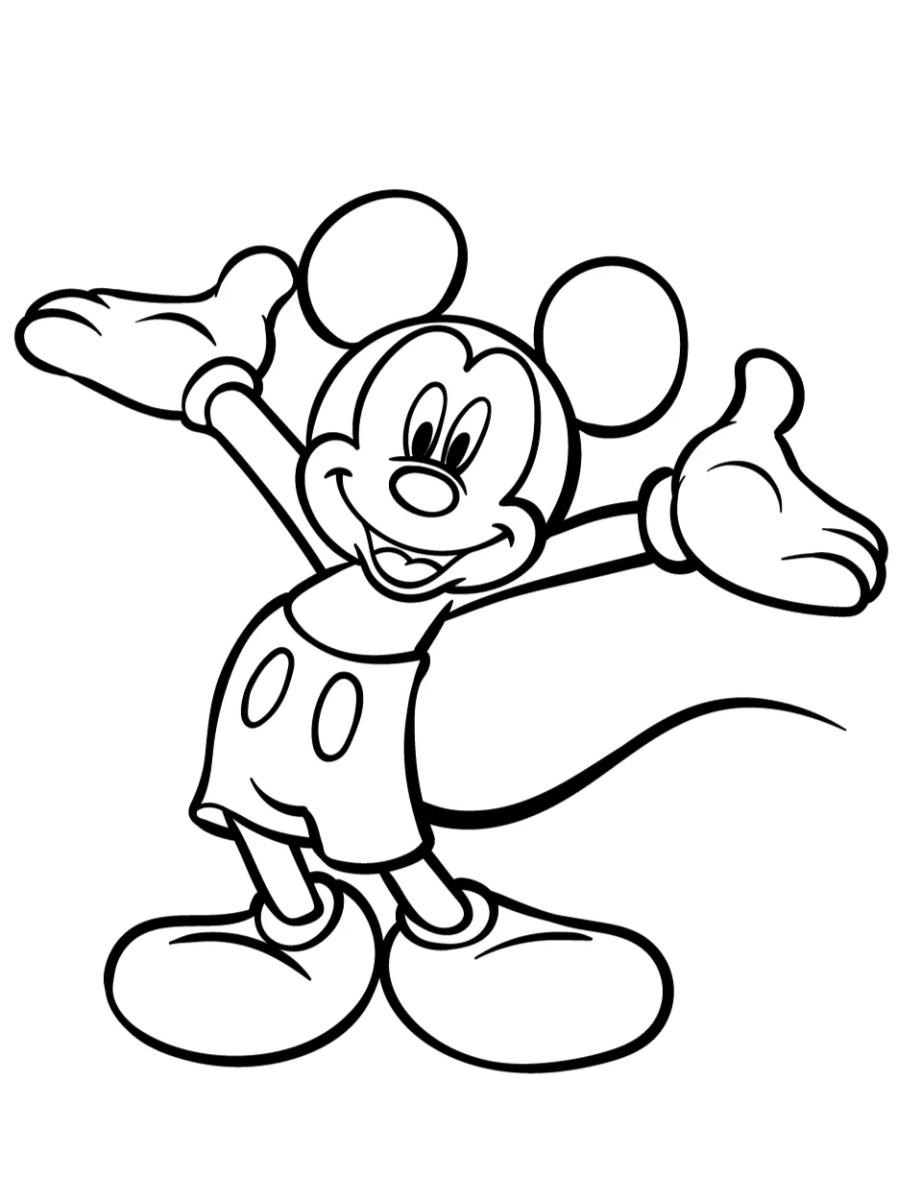 Desenho de Mickey de braços abertos para imprimir e colorir