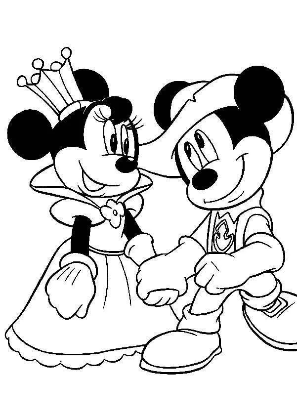 Desenho de Mickey e Minnie de príncipe e princesa para imprimir e colorir