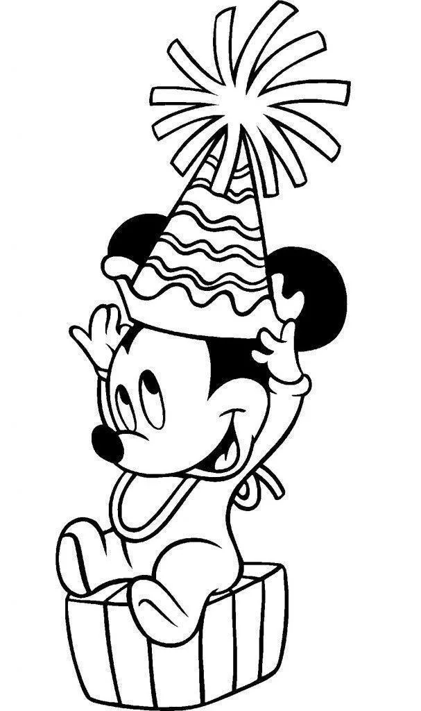 Desenho de Mickey na festa de aniversário para imprimir e colorir