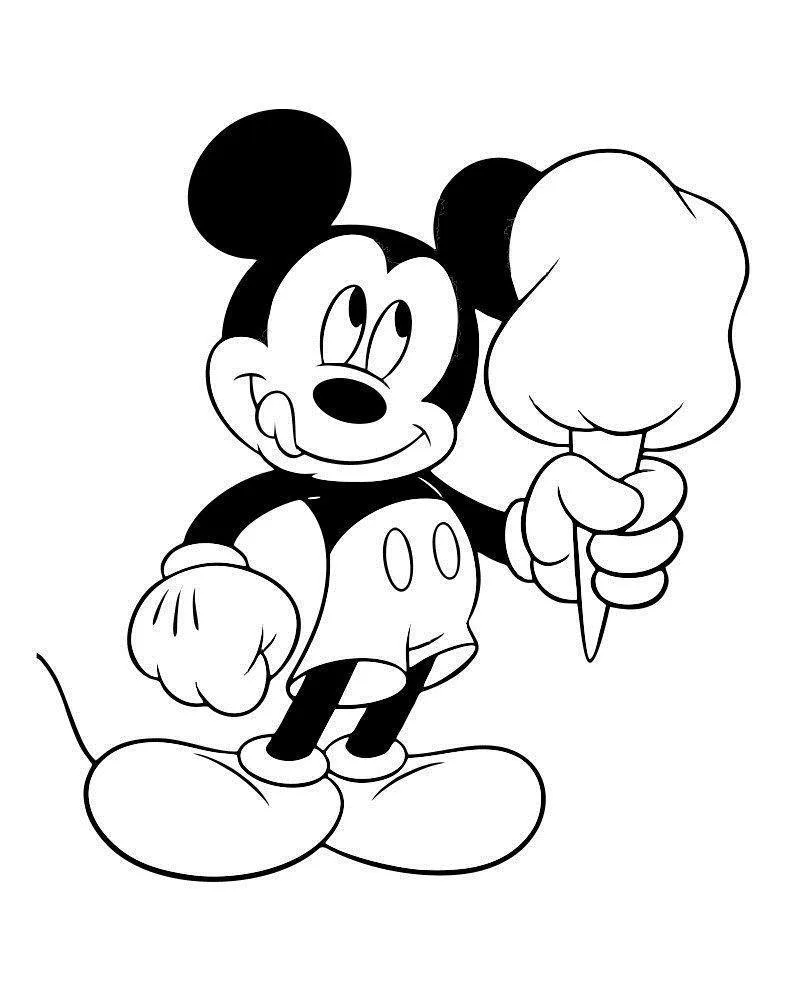 Desenho de Mickey tomando sorvete para imprimir e colorir