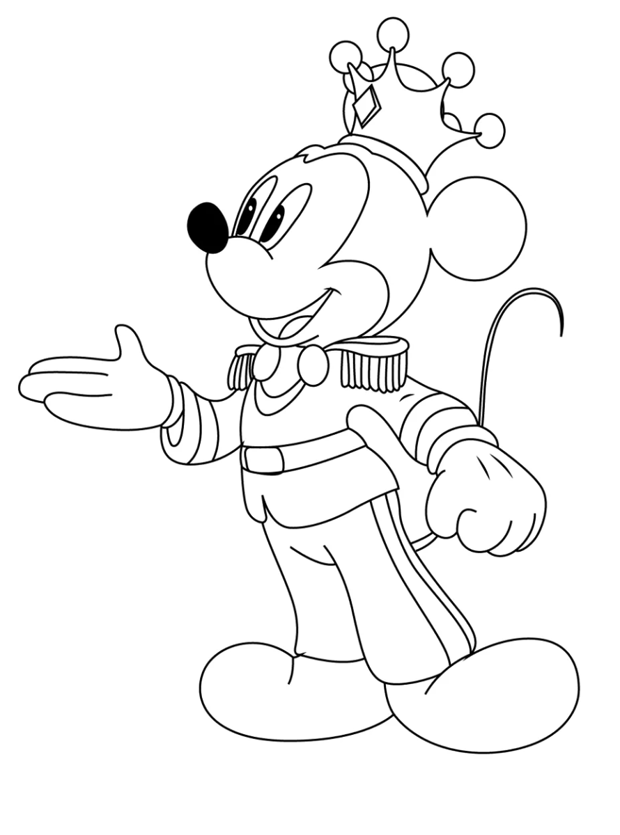 Desenho de Mickey vestido de rei para imprimir e colorir