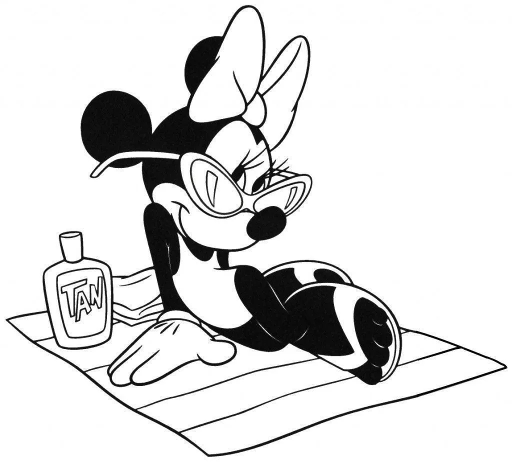 Desenho de Minnie fazendo piquenique para imprimir e colorir