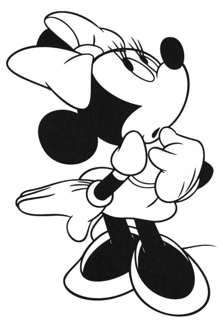 Desenho de Minnie olhando para trás com seu laço para imprimir e colorir