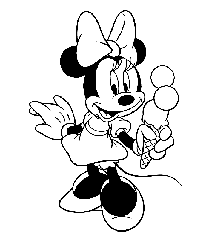 Desenho de Minnie segurando um sorvete para imprimir e colorir