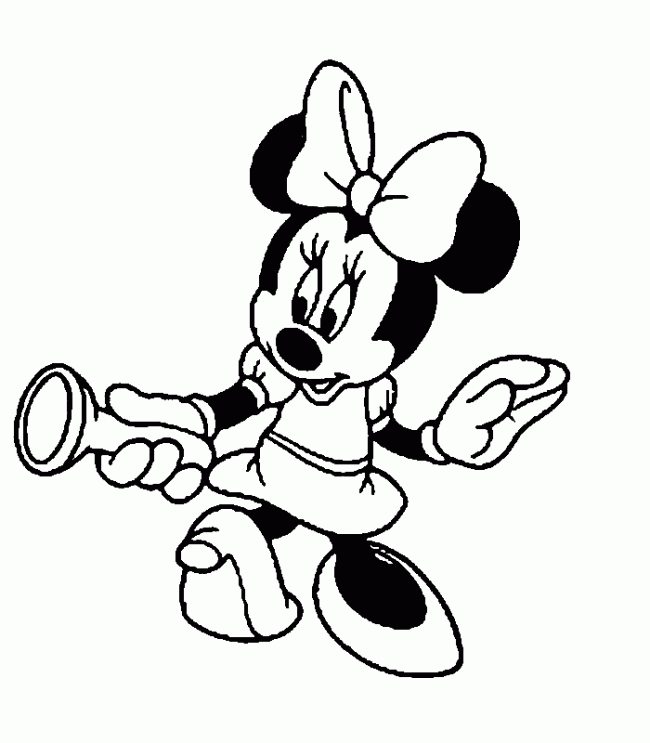 Desenho de Minnie tocando trompete para imprimir e colorir