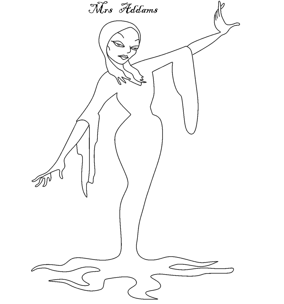 Desenho de Morticia dançando para imprimir e colorir