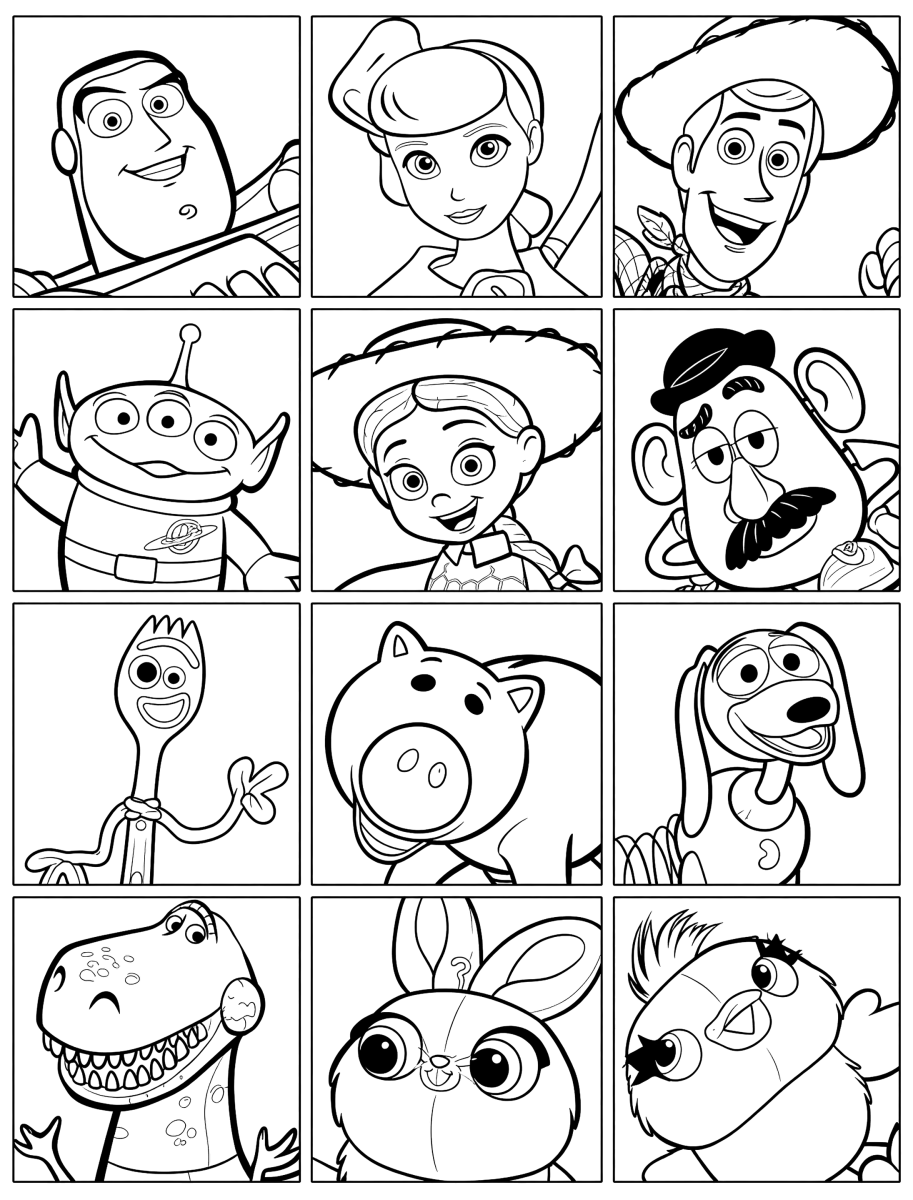 Desenho de Mosaico com os personagens de Toy Story para imprimir e colorir