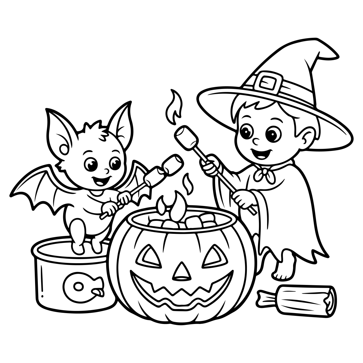 Noite Mágica de Halloween com Bruxinho e Morcego