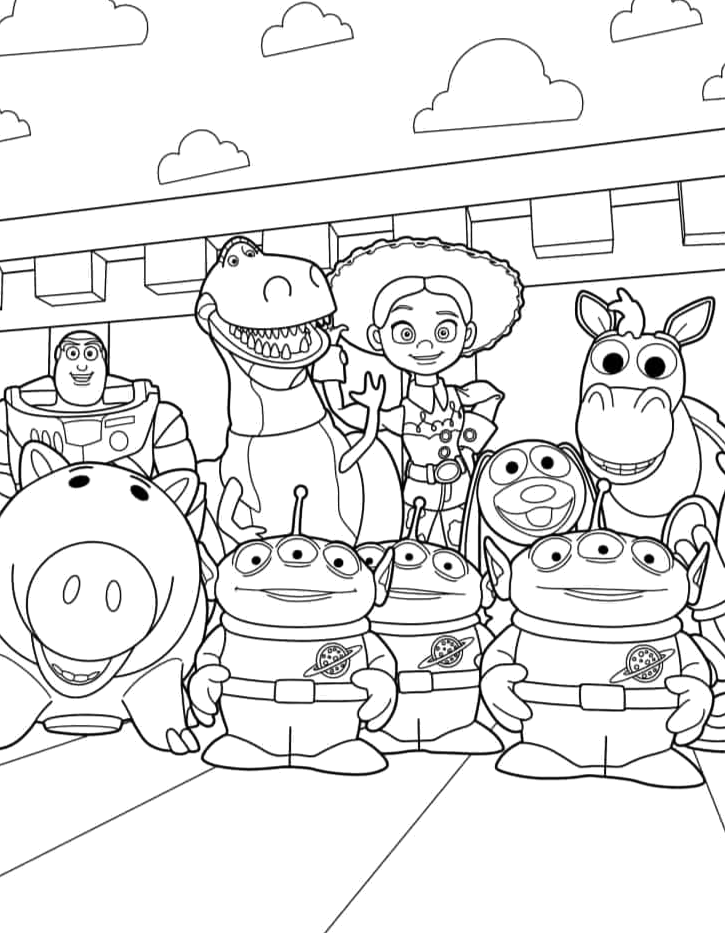 Desenho de Os brinquedos reunidos no quarto para imprimir e colorir