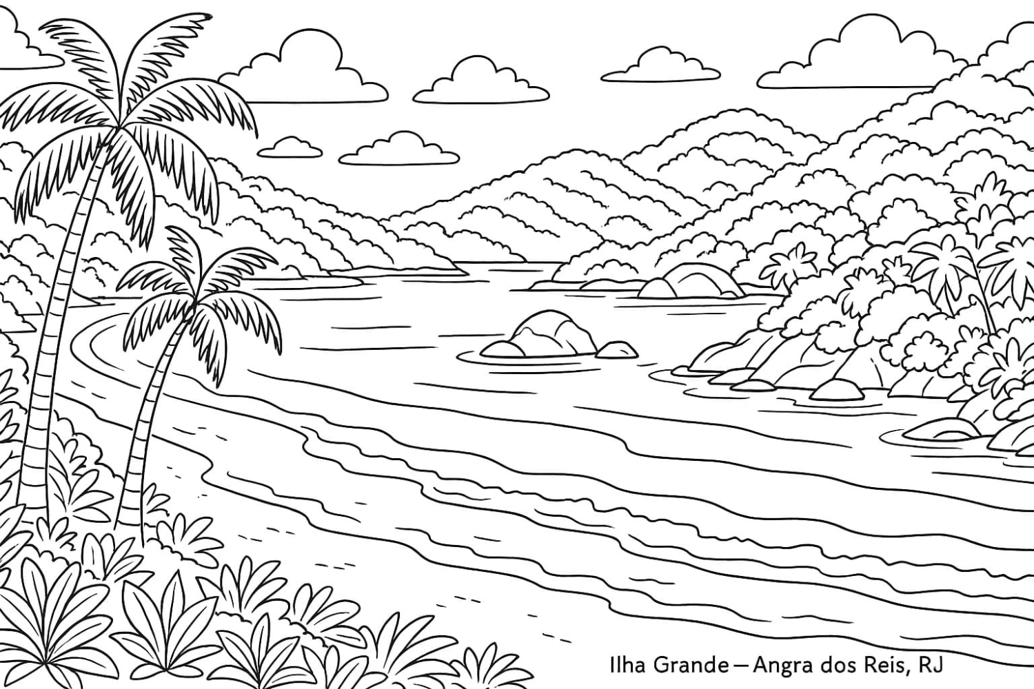 Paisagem de Ilha Grande para Colorir