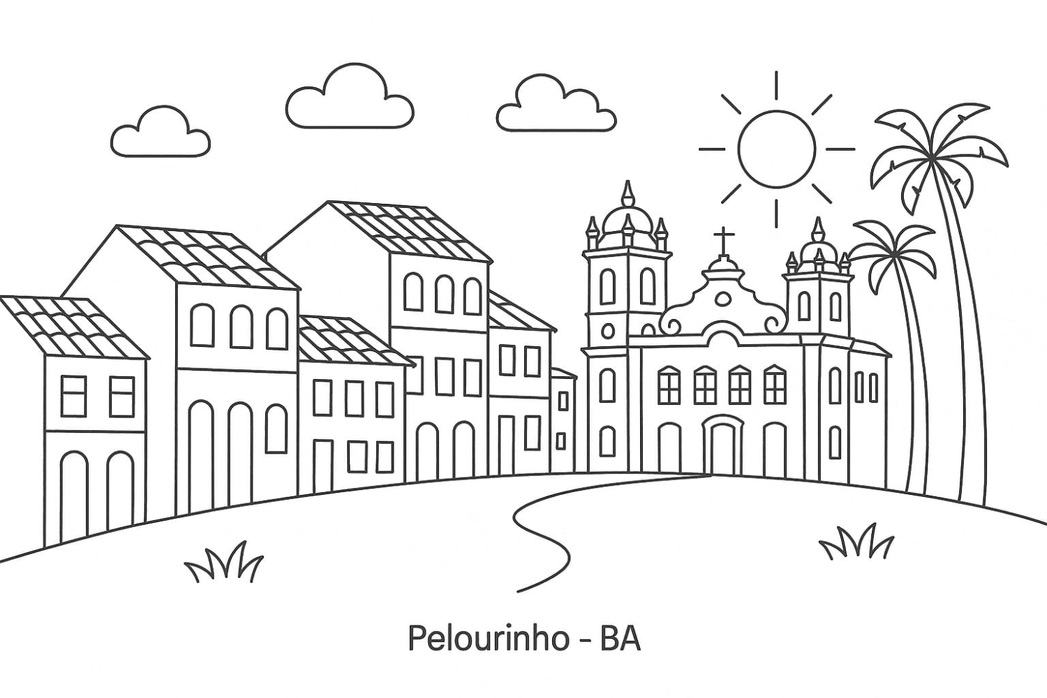 Paisagem do Pelourinho para Colorir