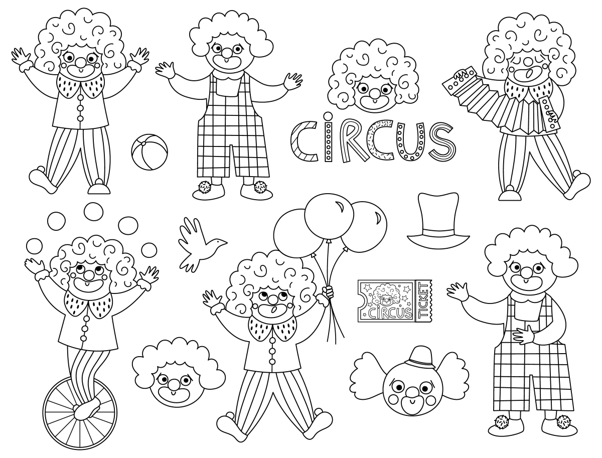 Divertidos Palhaços do Circo para Colorir