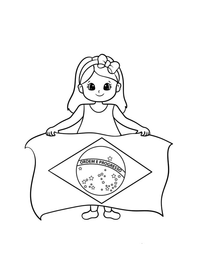 Personagem infantil segurando a bandeira do Brasil
