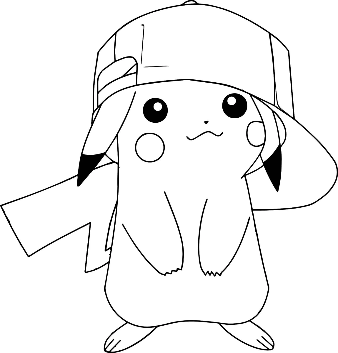 Desenho de Pikachu com o boné do Ash para imprimir e colorir
