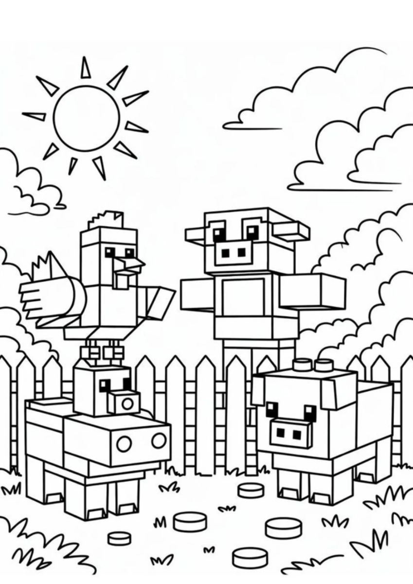 Desenho de Porquinhos na fazenda para imprimir e colorir