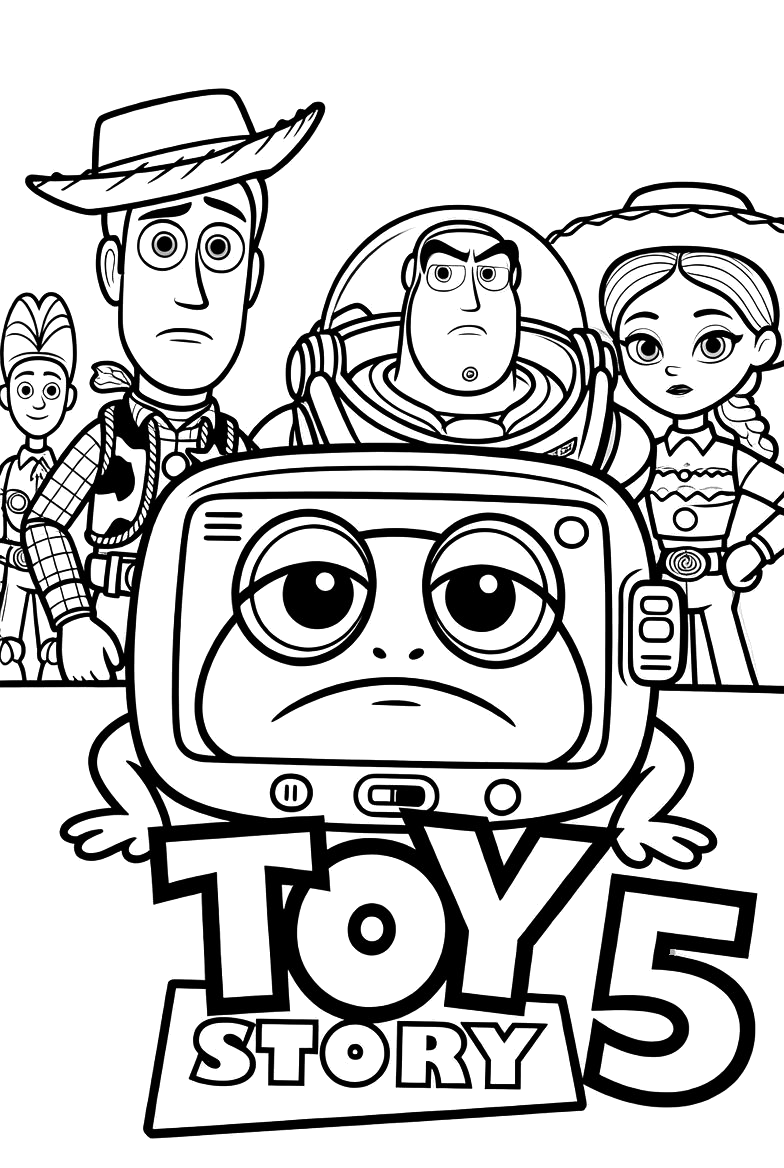 Desenho de Pôster de Toy Story 5 com a turma completa para imprimir e colorir