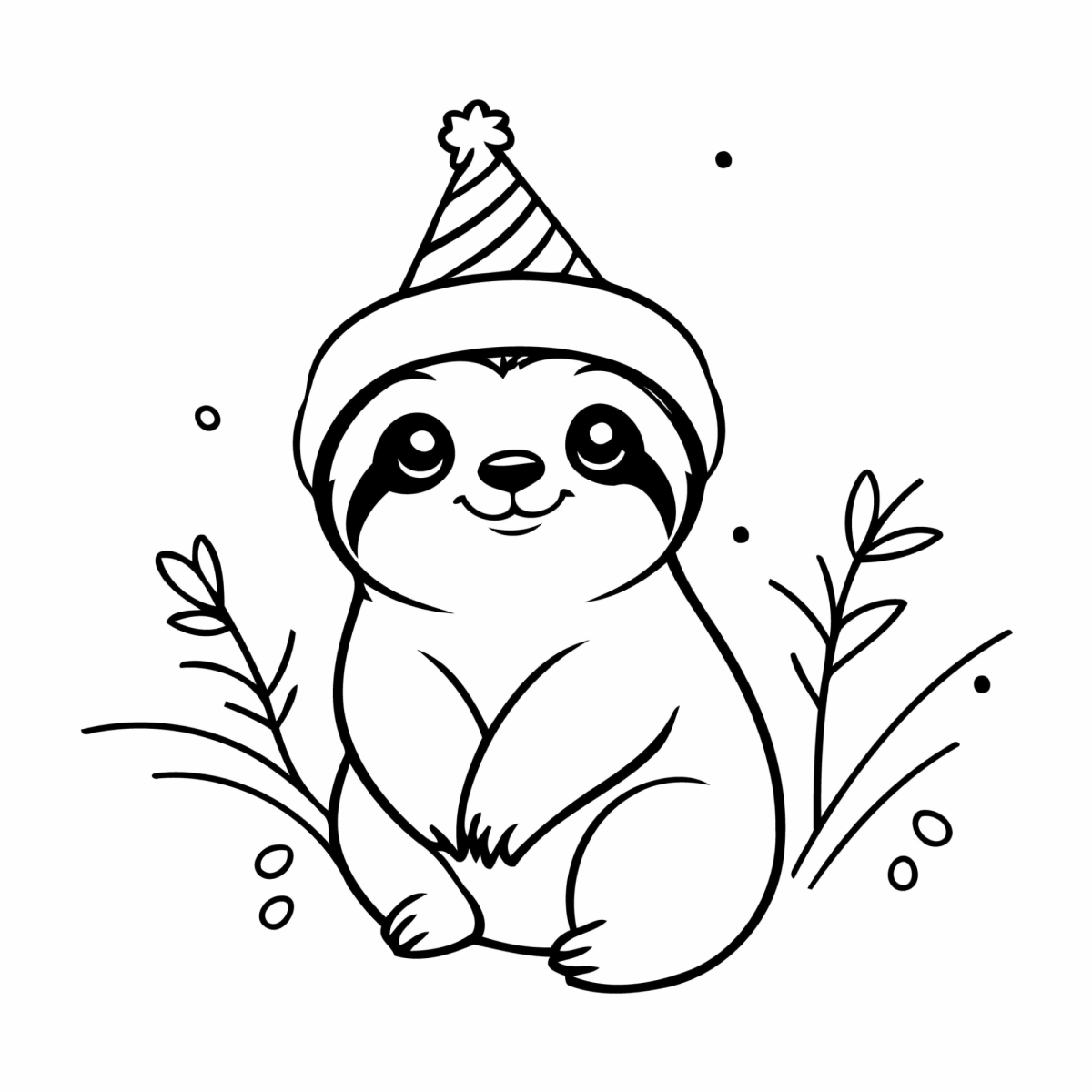 Desenho de Preguiça com chapéu de festa para imprimir e colorir