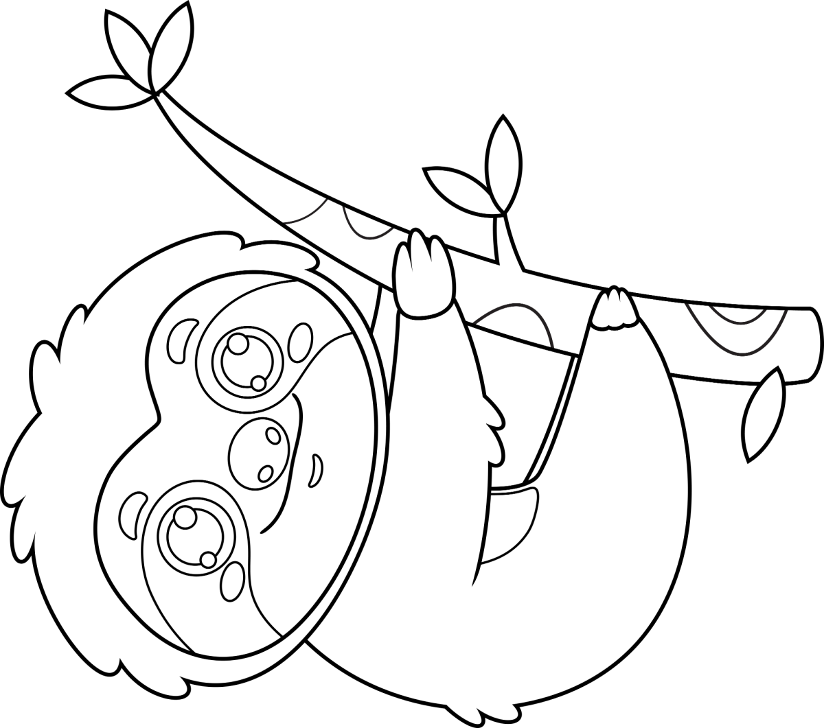 Desenho de Preguiça com folhas penduradas para imprimir e colorir