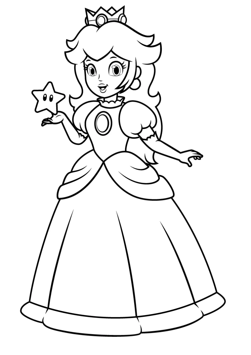 Desenho de Princesa Peach acenando para imprimir e colorir