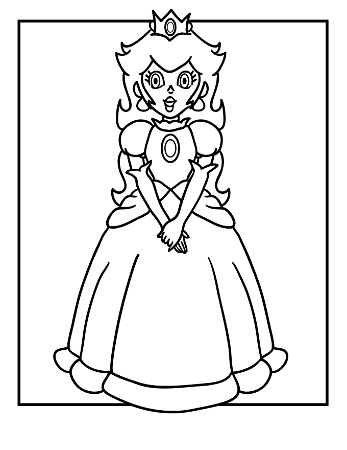 Desenho de Princesa Peach com vestido de gala para imprimir e colorir