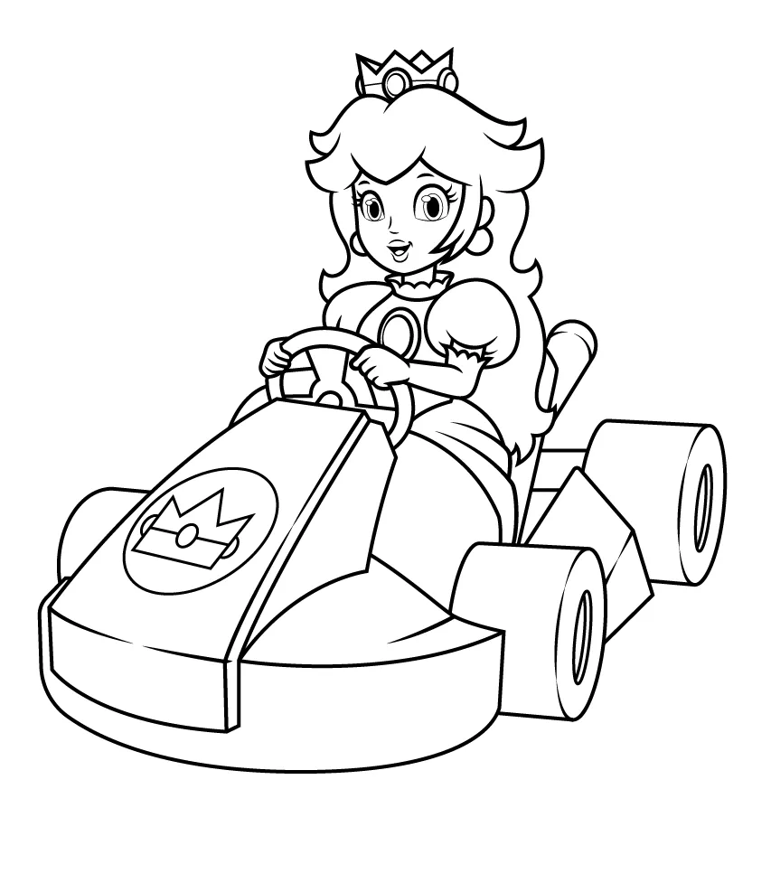 Desenho de Princesa Peach no kart para imprimir e colorir