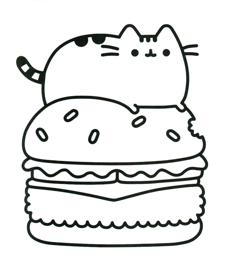 Pusheen Adorável no Hambúrguer Kawaii