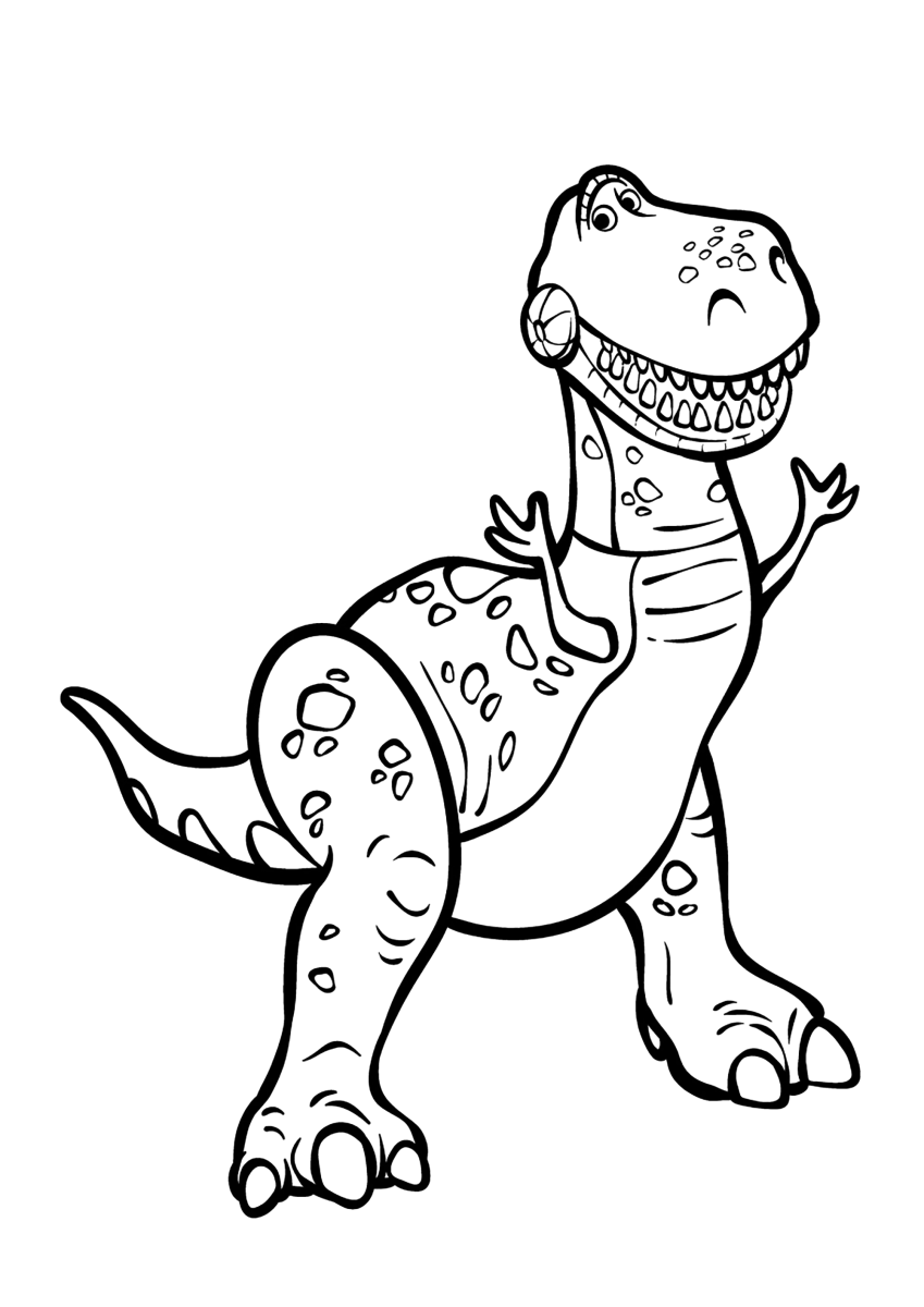 Desenho de Rex, o dinossauro tímido para imprimir e colorir