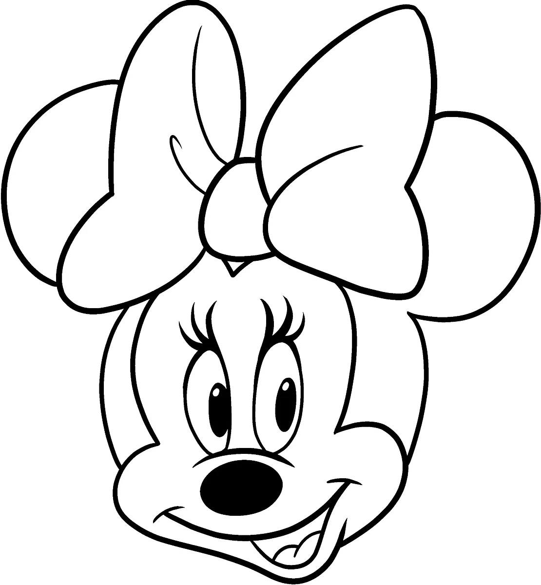 Desenho de Rosto da Minnie com laço grande para imprimir e colorir