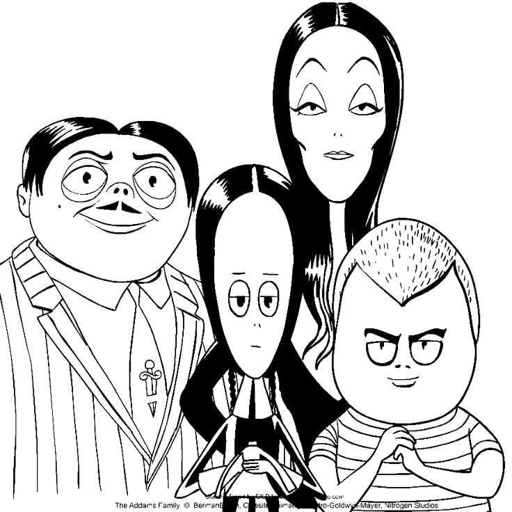 Desenho de Rostos da Família Addams para imprimir e colorir