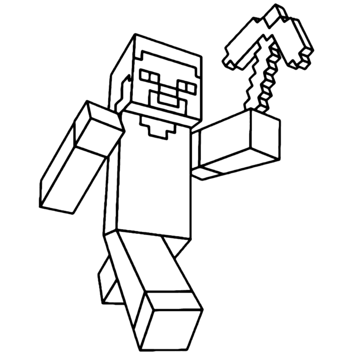 Desenho de Steve com picareta para imprimir e colorir