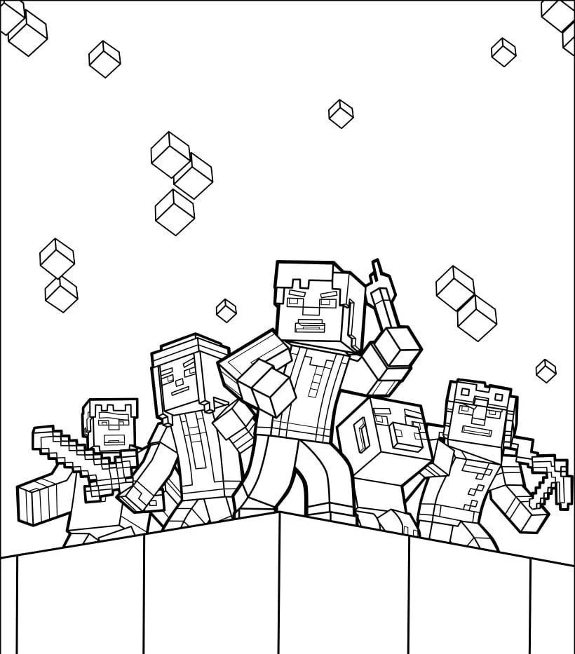 Desenho de Steve e amigos na aventura para imprimir e colorir
