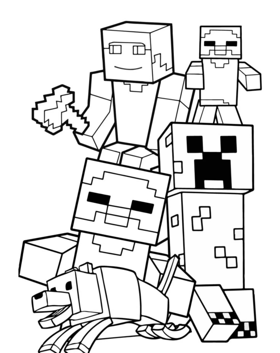 Desenho de Steve e Creeper juntos para imprimir e colorir