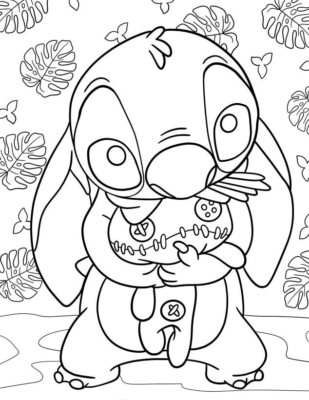 Stitch e Seu Amigo de Pelúcia Prontos para Colorir