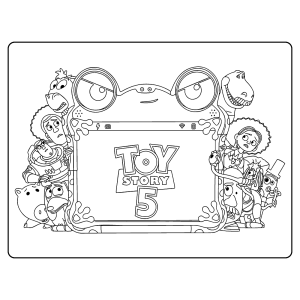 A turma de Toy Story 5 e a tela do tablet para colorir