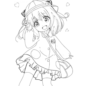 Anime-chibi encantadora posando com um sorriso vibrante