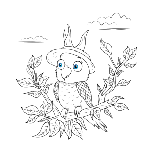 Arara de chapéu na floresta para colorir